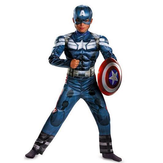 Genuine Boys Captain America Movie 2 Classic Muscle Halloween Cosplay Costume Avengers Costume size S-L