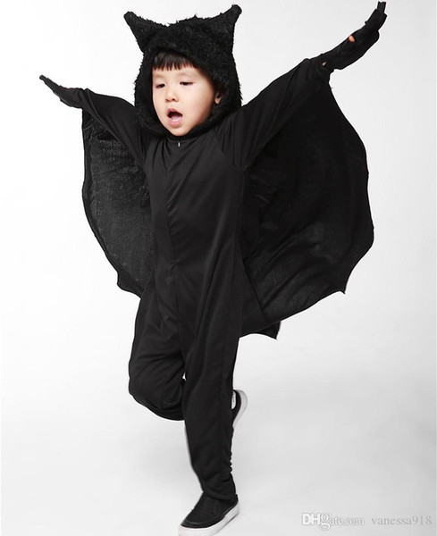 Child Animal Cosplay Cute Bat Costume Kids Halloween Costumes For Girls boys Black Jumpsuit Connect Wings Cosplay Batman free gift bag PS003