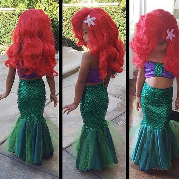 Toddle Girls Mermaid Tail Dress Cute Princess Ariel Dress Cosplay Costume for Girl Fancy Green Suit Halloween Christams Gift