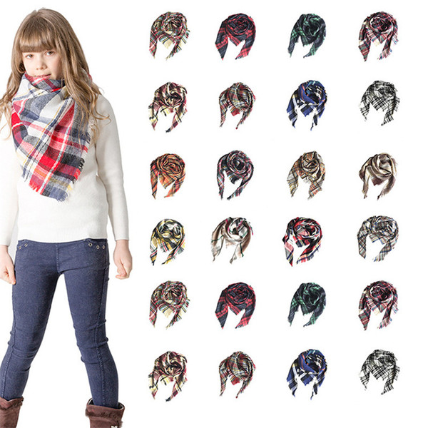 Kids Autumn Winter Plaid Scarf Baby Girl Shawl Scarf 100x100x160 Triangle Lattice Tassels Scarf Shawl Warmer poncho cashmere Cloaks Wraps