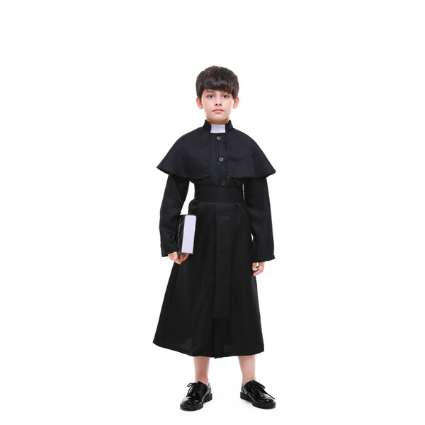 Halloween Choir Theme Costume Child Church Priest Fancy Dress Role Play Cosplay Priest Costumes for Kid