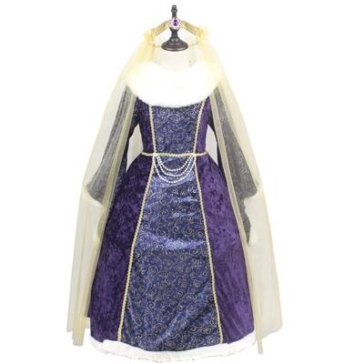 100%real children girl queen purple coronation gown dress with headveil stage/stuido/ queen/princess cos girl