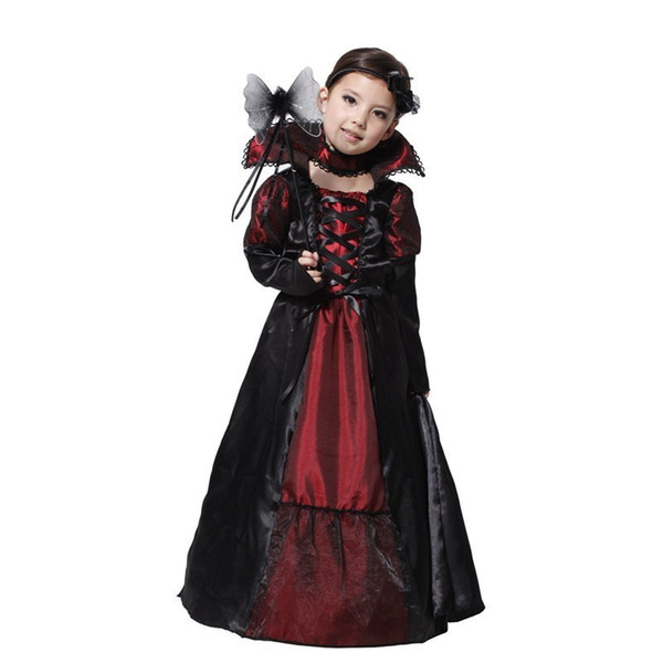 Children Girls Gothic Vampire Halloween Costumes for Kids Princess Cosplay Costume Long Carnival Party Dresses Vampire Cosplay