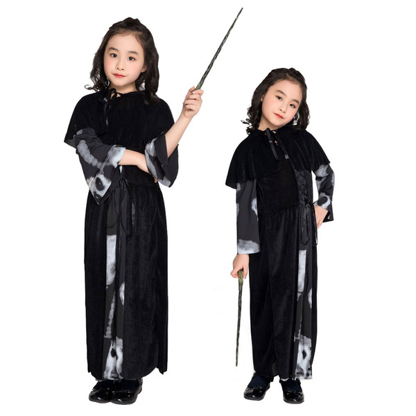 Black Witch Children Cosplay Fancy Dress Cosplay Outfit Halloween Costume Skeleton Carnival Costume SM1829