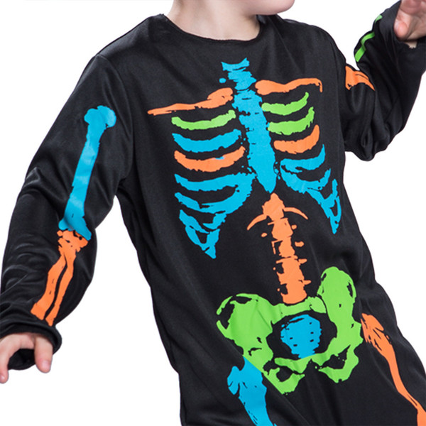 Halloween little boy colorful skull cute fancy dress party black jumpsuit for children to wear coplay