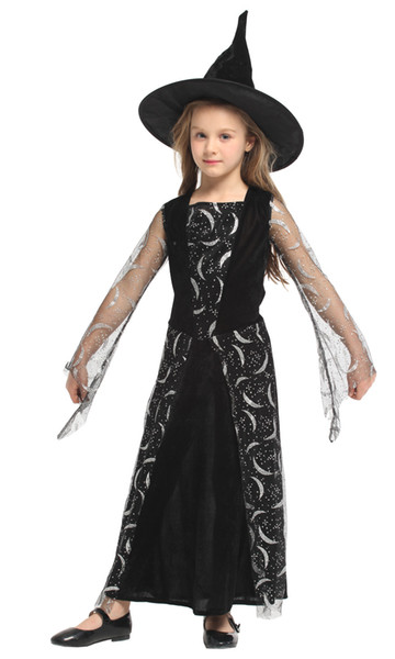 Shanghai Story Girls Costume Moon Print Dress + Hat Halloween Cosplay Witch For girls