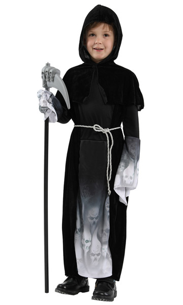 Shanghai Story Boys Halloween Demon Death Costume Children Kid Azrael Hell Devil Cosplay Carnivl Easter Grim reaper Party Dress