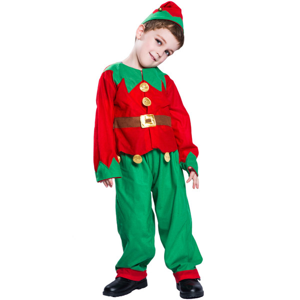 2019 Christmas holiday performance costume three-piece suit new children Christmas Elf classic cute red and blue suit