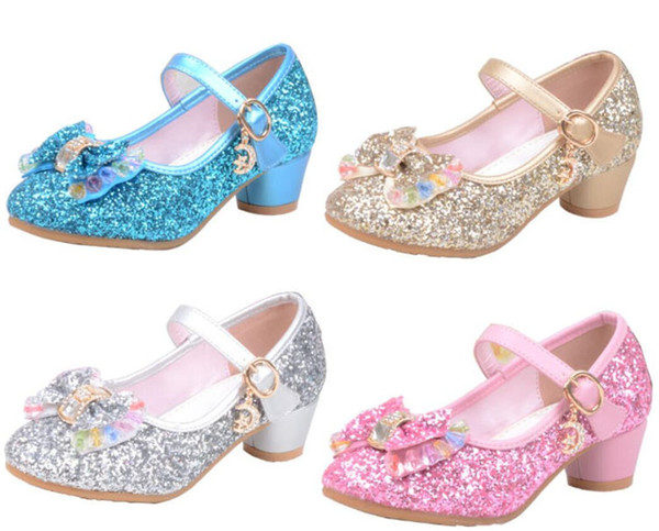 Ins Baby Girls High Heels Shoes Glitter Princess Sandals Spring Summer Children Fashion Crystal Party Shoes Tie Bowknot Wedding Dress A42506