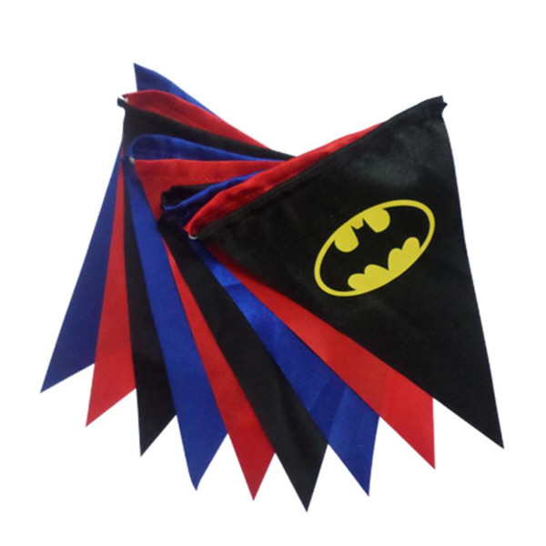 Superhero banner & party flag, 9 pieces per set , red,blue ,black,superman spiderman batman , satin flag, kids favor, birthday gift