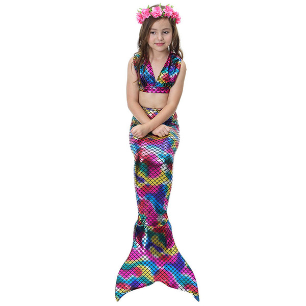 3PCS Girls Mermaid Tails Swimsuit with Monofin Kids Cosplay Costumes Swimming Mermaid Tail Mermaid Swimwear Beach Swim Clothes