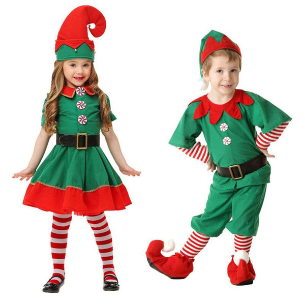 Christmas elf Cosplay Costume Xmas halloween Christmas Baby boys girlsBoutique kids Dancewear green children party clothes FFA1055 10pcs