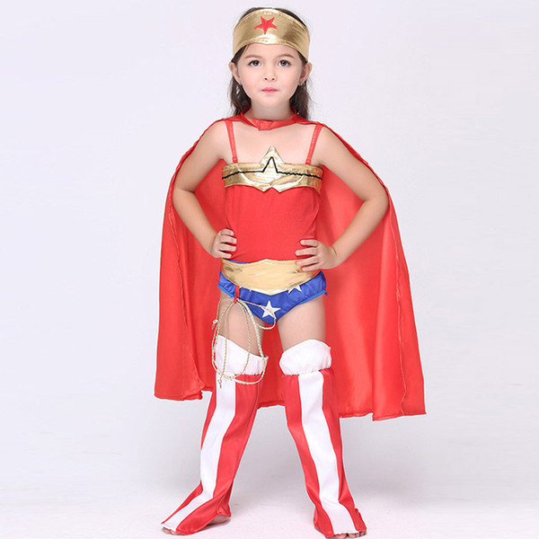 Kid Superwomen Dress Little Girl School Performance Clothes Red Baby Halloween Hero Baby Clothing Supermen Cos W680091