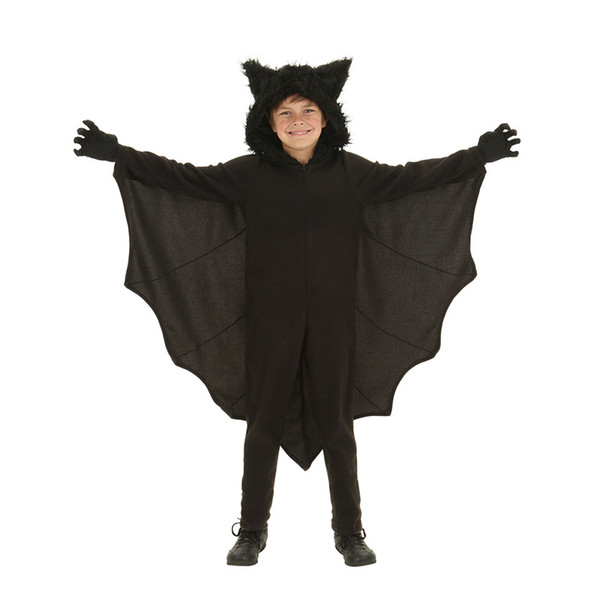 2017 Winter Halloween Cosplay Costumes Bat clothes Black Bats Cut Fanny Dress Up Party Costume For Children with Gloves