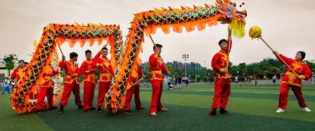 perform Size 5 # 7m golden plated color home decor students dragon DANCE Folk Chinese new years parade mascot costume holiday party