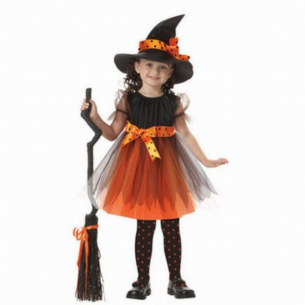 Pumpkin Witch Girls Tutu Dress with Horns Halloween Cosplay Witch Costume for Girls Kids Party Dress Children Clothing