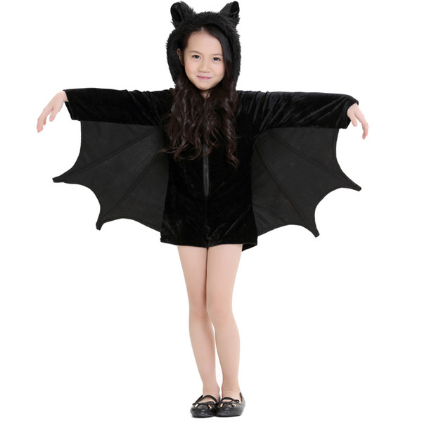 New Child Animal Cosplay Cute Bat Costume Kids Halloween Costumes For Girls Black Zipper Jumpsuit Connect Wings Batman Clothes