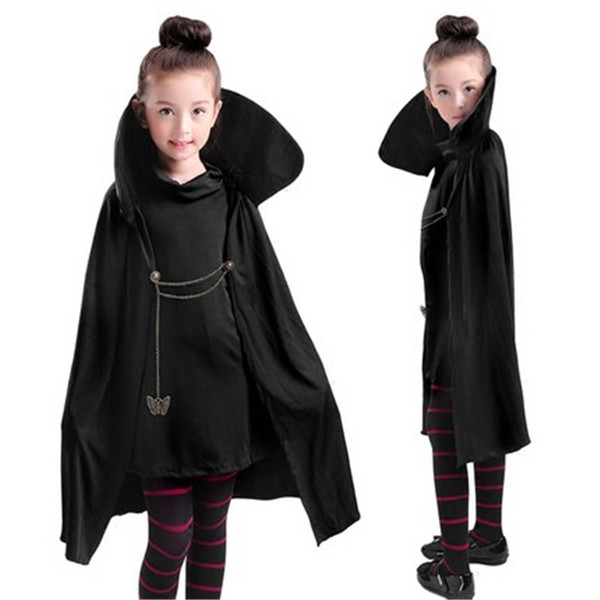 Cartoon Hotel Transylvania Mavis Cosplay Costume Fancy Girls Black Cape Coat With T-shirt pants Halloween Carnival Costume