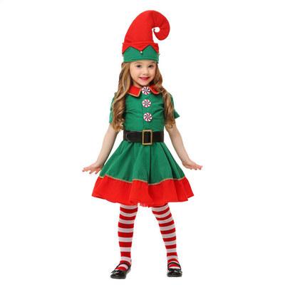 Hot Christmas Cosplay Costume New Children's Christmas Elf Costume Boy and Gril Green Festive Lovely Theme Costume