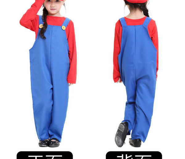 2018 new Halloween Mario and Luigi brothers role playing plumber bib suit five-pieces for childern