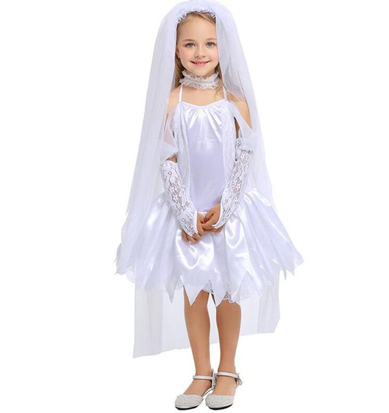 Halloween party girl costume Gothic Vampire Ghost Bride Costumes For kid white Zombie dress Cosplay kid Funny Dress