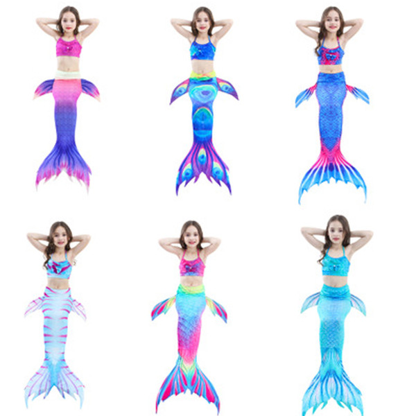 Girls Mermaid Tails For Swimming Cosplay Swimsuit Kids Princess Mermaid Tail Swimmable Bikini Dress Swimwear