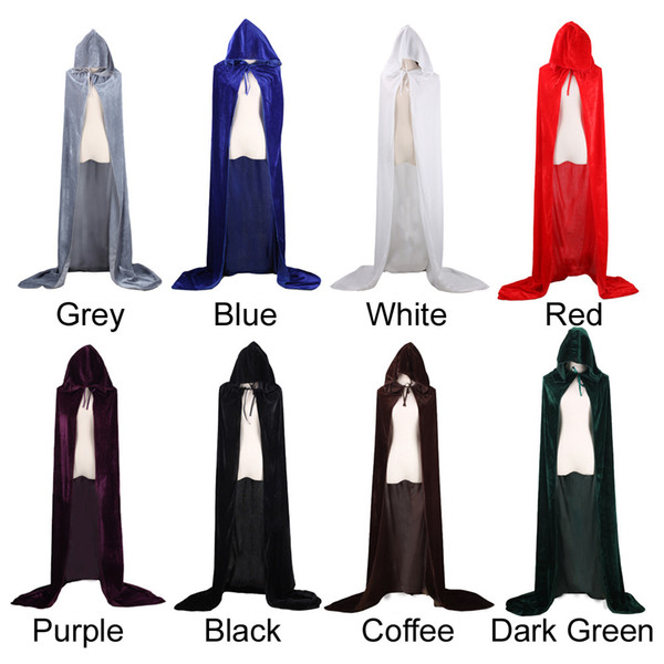 New Fashion Velvet Hooded Cloak Medieval Pagan Witch Vampire Cape Halloween Fancy Dress 8 Colors 7 Size