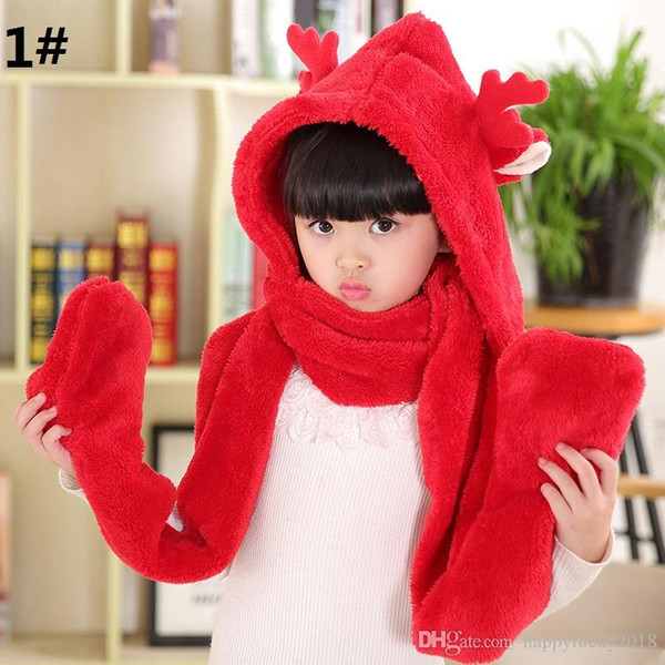 Christmas deer scarf hat gloves plus velvet autumn and winter boys and girls warm three-piece suit