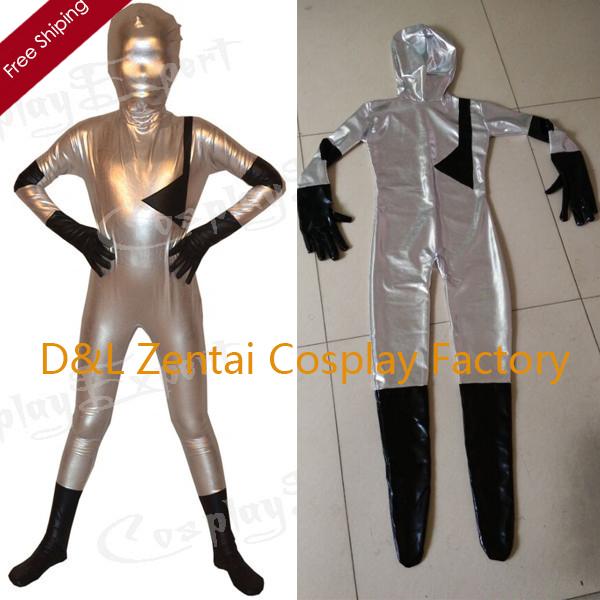 Free Shipping DHL Wholesale Real Children Silver Zentai Suit Superhero Costume Cosplay Fancy Dress Kids Halloween Costume KC1156