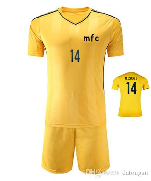 JP Anime Captain Tsubasa Musashi School MFC Cloting Sets NO.14 Jun Misugi Cosplay Yellow Soccer Jersey Suit