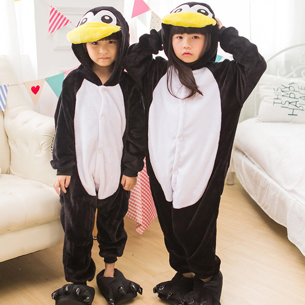 Drop shipping Cute Animal Cosplay kigurumi Pajamas Winter kids Animal sleepwear Flannel Hooded girls home clothing