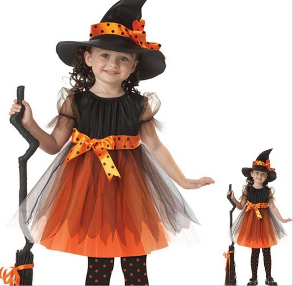 2018 New Arrival Halloween Party Children Kids Cosplay Witch Costume For Girls Halloween Costume Party Witch Dress With Hat