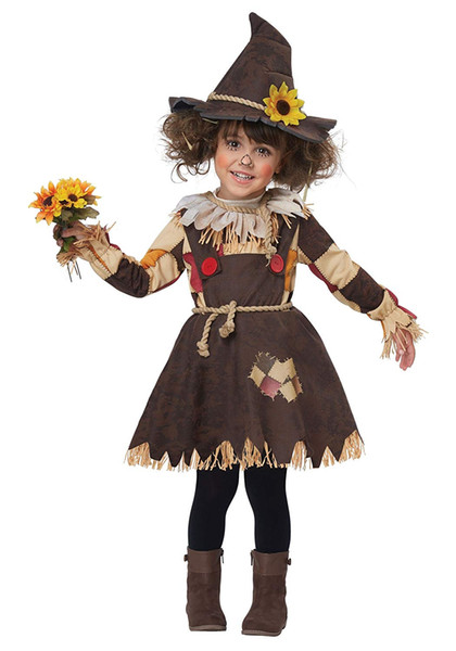 XS-L Hot Cosplay Halloween Costume Wizard New Scarecrow Costume Children Day Girls Party Performance clothing Set