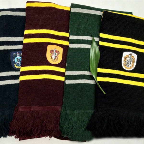 Harry Potter College Gryffindor Series Scarf With Badge Cosplay Knit Scarves Stripes Wrap Unisex Boys Girls Scarf