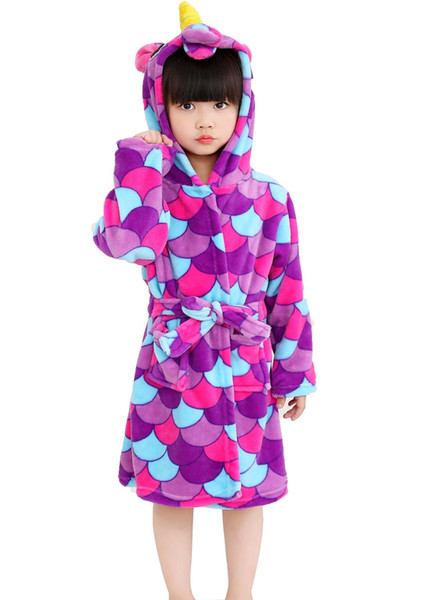 Kids Unicorn Hooded Bathrobes Flannel Robe Pajamas Comfortable Loungewear