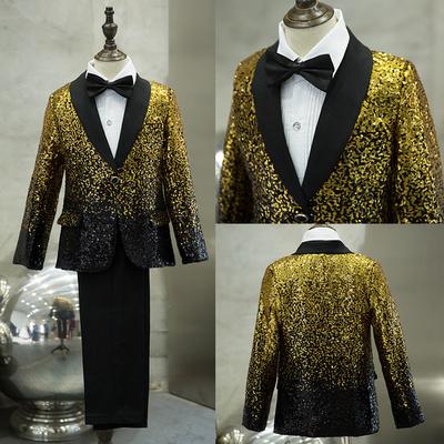 Free ship children's boys Gradient Color sequined jacekt with pants suit prince stage performance studio party tuxedo suit