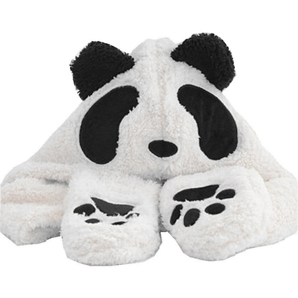 Panda Cartoon Animal Plush Hat Children's or Adult's Winter Warm Cap Combined Scarf and Glove Drop Shipping Accepted