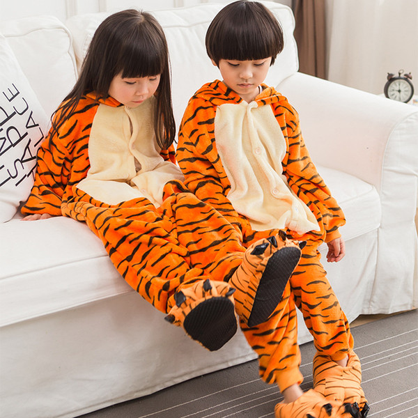 Jumping Tiger Children Kids Boys Girls Pajamas Animal Pajamas Flannel Pajamas Winter Cartoon Animal Onesies Chrismas Pyjamas