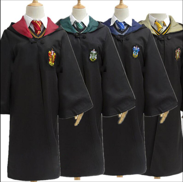 Free Shipping Harry Potter Cosplay Hogwarts Robe Cloak Which a Tie Gryffindor/Slytherin/Hufflepuff/Ravenclaw 4 House 4 Size Can Chose