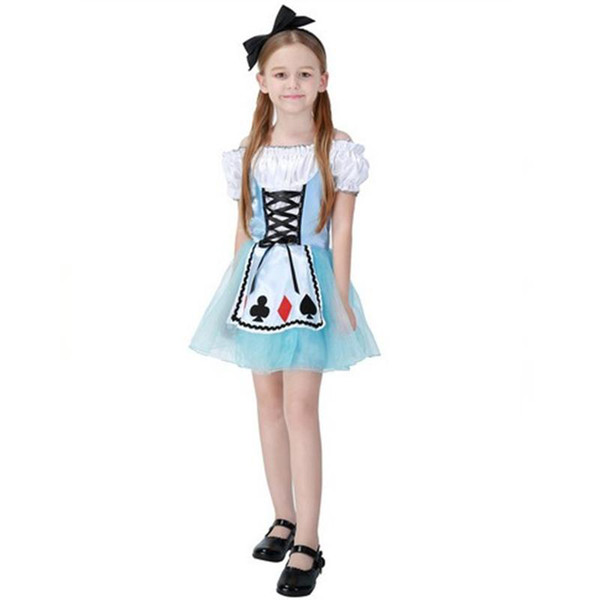 New Arrival Girls Halloween Cosplay Costumes Blue Fantasy Wonderland Alice Princess Dresses Stage Performance Clothing Hot Selling