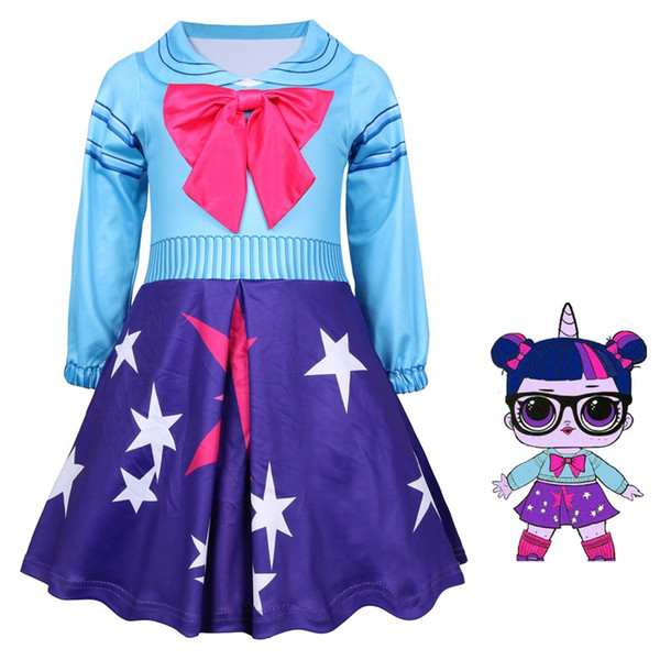 2019 Asian Size Blue Kids Child Fashion Cute Bobblehead Doll Cartoon Cosplay Costume Party Skirt Summer Dress