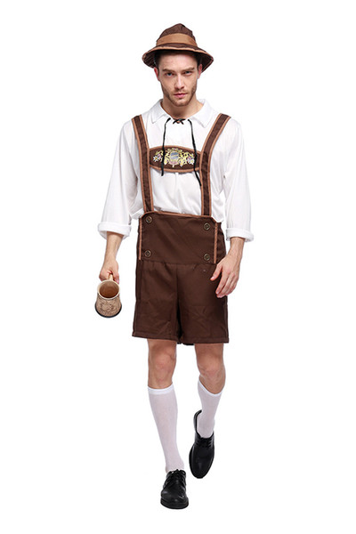 Adult Men Germany Bavarian Carnival The Munich Oktoberfest Costume Beer Waiter Cosplay Halloween Fancy Party