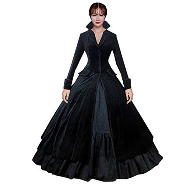 Womens Black Velvet Vintage Winter Outfit Victorian Costumes