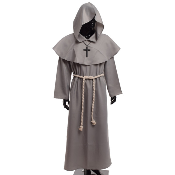 Medieval Friar Costume Vintage Renaissance Priest Monk Cowl Robes Cosplay Outfits with Cross Necklace for Adult Men Gifts