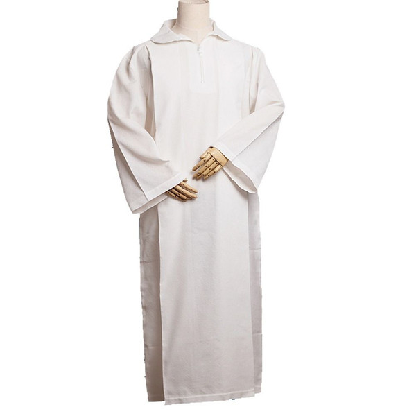 Men Religion Costume Catholic Church Alb White Linen Pleats Robe Altar Server Vestments D009 High Quality