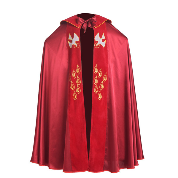 High Quality Vintage Catholic Church Red Vestments Cope with Stole Birds IHS Embroidered Robe for Men