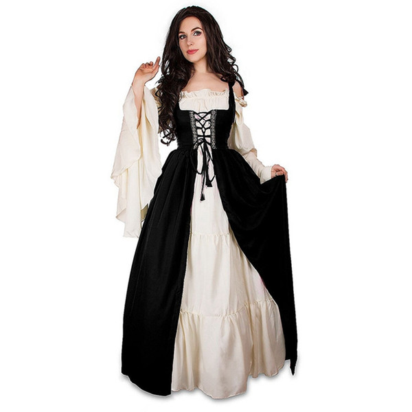 European Style Gothic Lolita Medieval Dress Renaissance Carnival Women Costumes Long Dress Victorian Lace Up Retro Vintage Women Vestidos