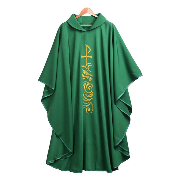 Holy Religion Clergy Green Catholic Church Robe Priest Chasuble Celebrant Roll Collar Vestments Cosplay Costumes 3 Styles