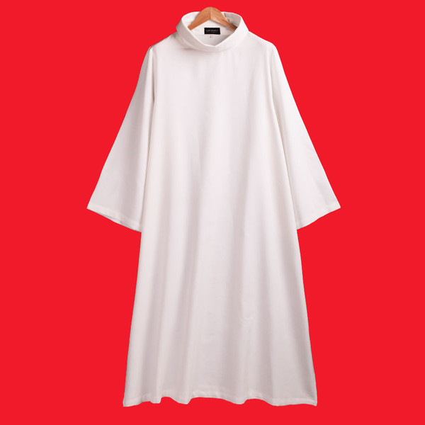 Newmade Men Religion Costume Catholic Church Priest Solid Alb Robe Worship Vestments Roll Collar D005 Fast Shipment