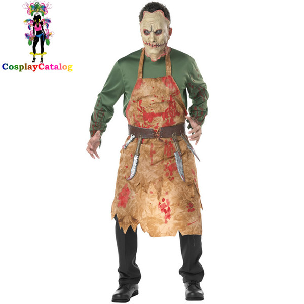 Zombie Halloween Costumes for Adults Men,Terror Bloody Butcher Costume Carnaval Man's Chef Clothes